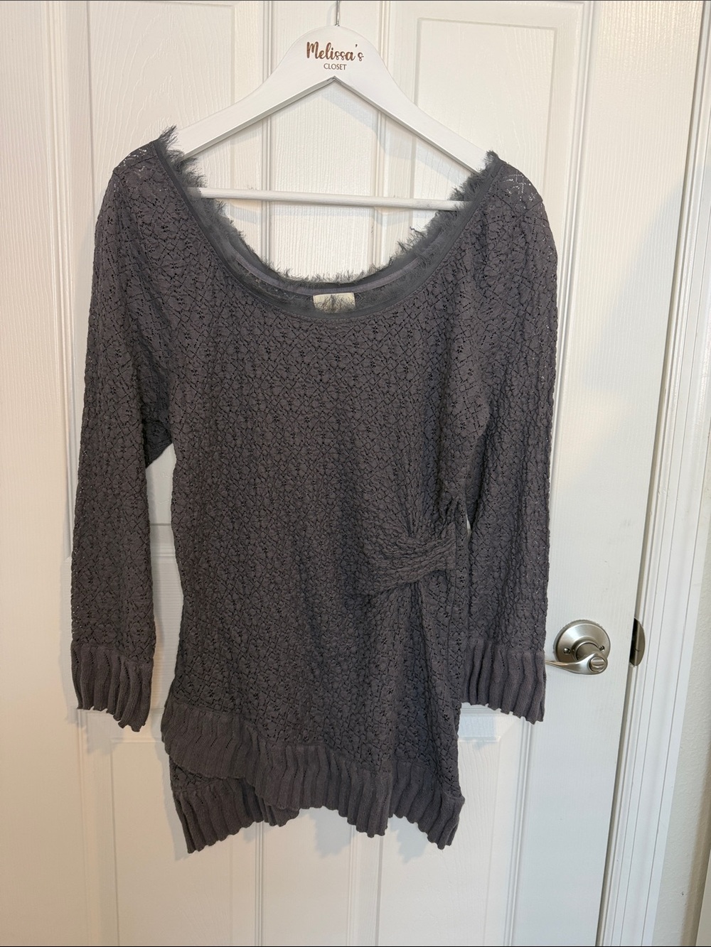 Deletta Anthropologie Lace Knit eyelash Trim Sweater Top Boho Y2K Large
